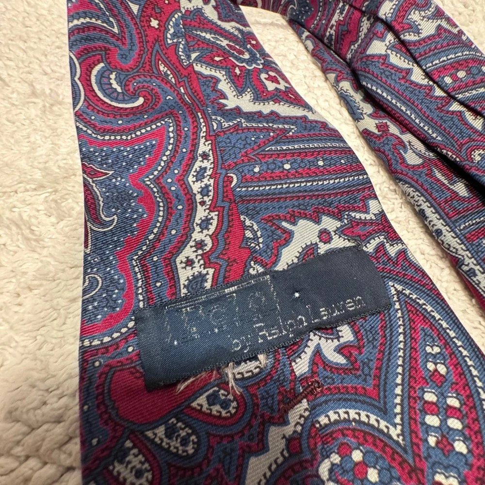Vintage Polo Ralph Lauren Tie Burgundy Blue Paisley 100% Silk Heritage Classic